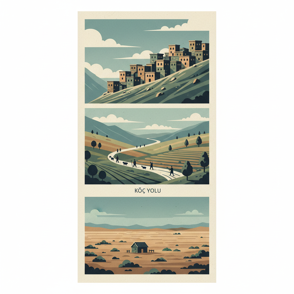 Cultural Landscape of Khinalig People and “Köç Yolu” Transhumance Route — illustrated travel poster