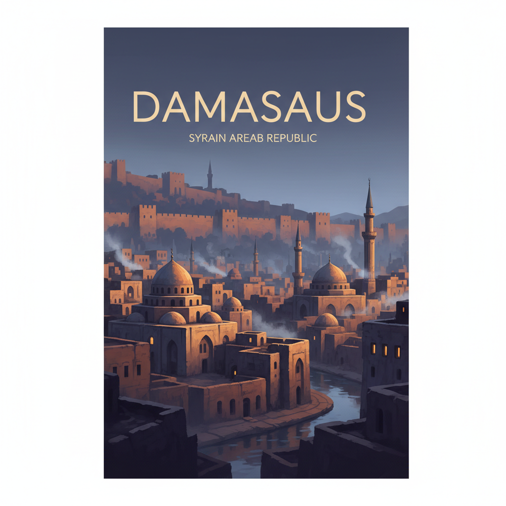 Ancient City of Damascus — illustrated travel poster