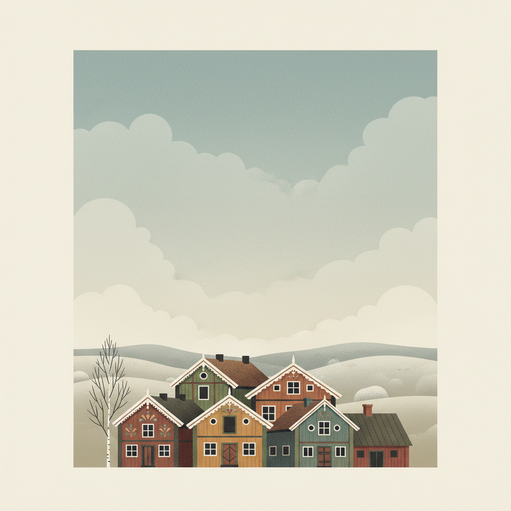 Decorated Farmhouses of Hälsingland — illustrated travel poster