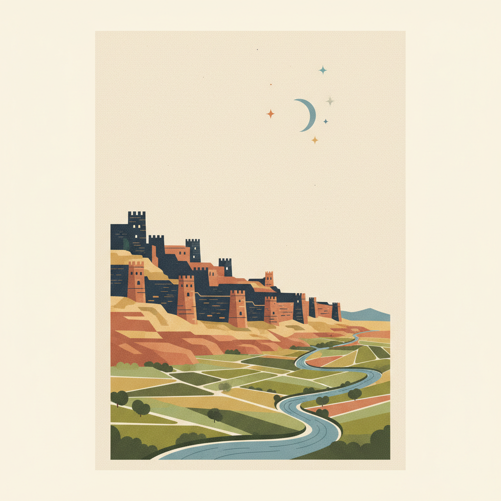 Diyarbakır Fortress and Hevsel Gardens Cultural Landscape — illustrated travel poster