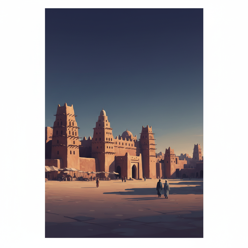 Old Towns of Djenné — illustrated travel poster
