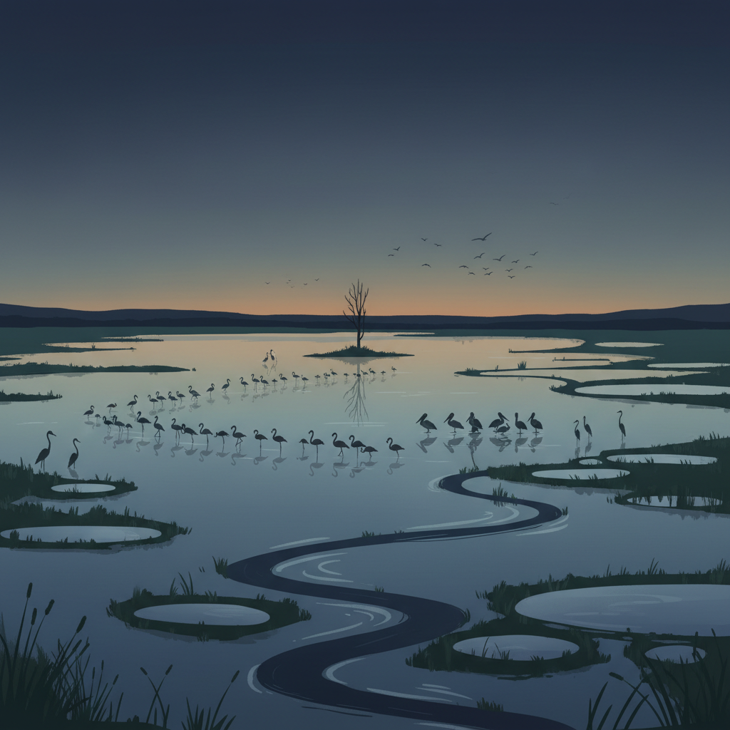 Djoudj National Bird Sanctuary — illustrated travel poster