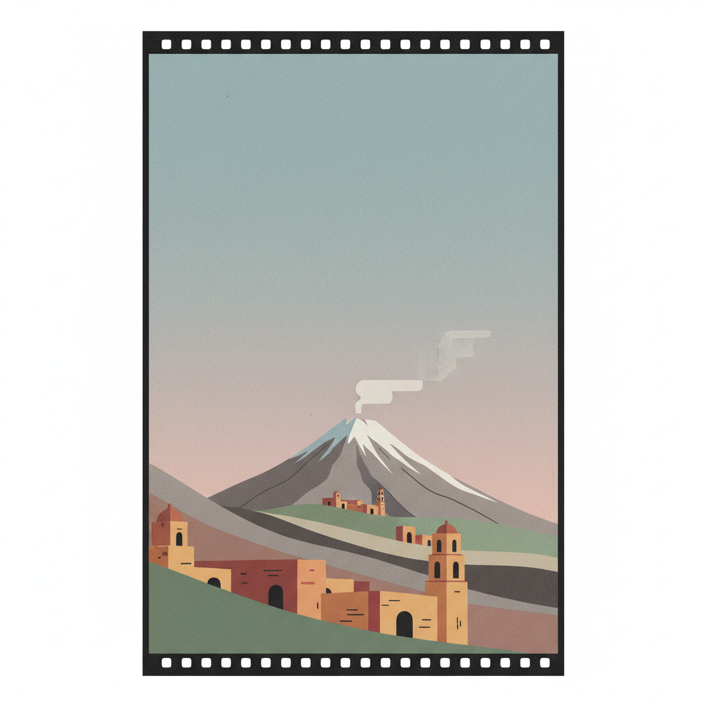 Earliest 16th-Century Monasteries on the Slopes of Popocatepetl — illustrated travel poster
