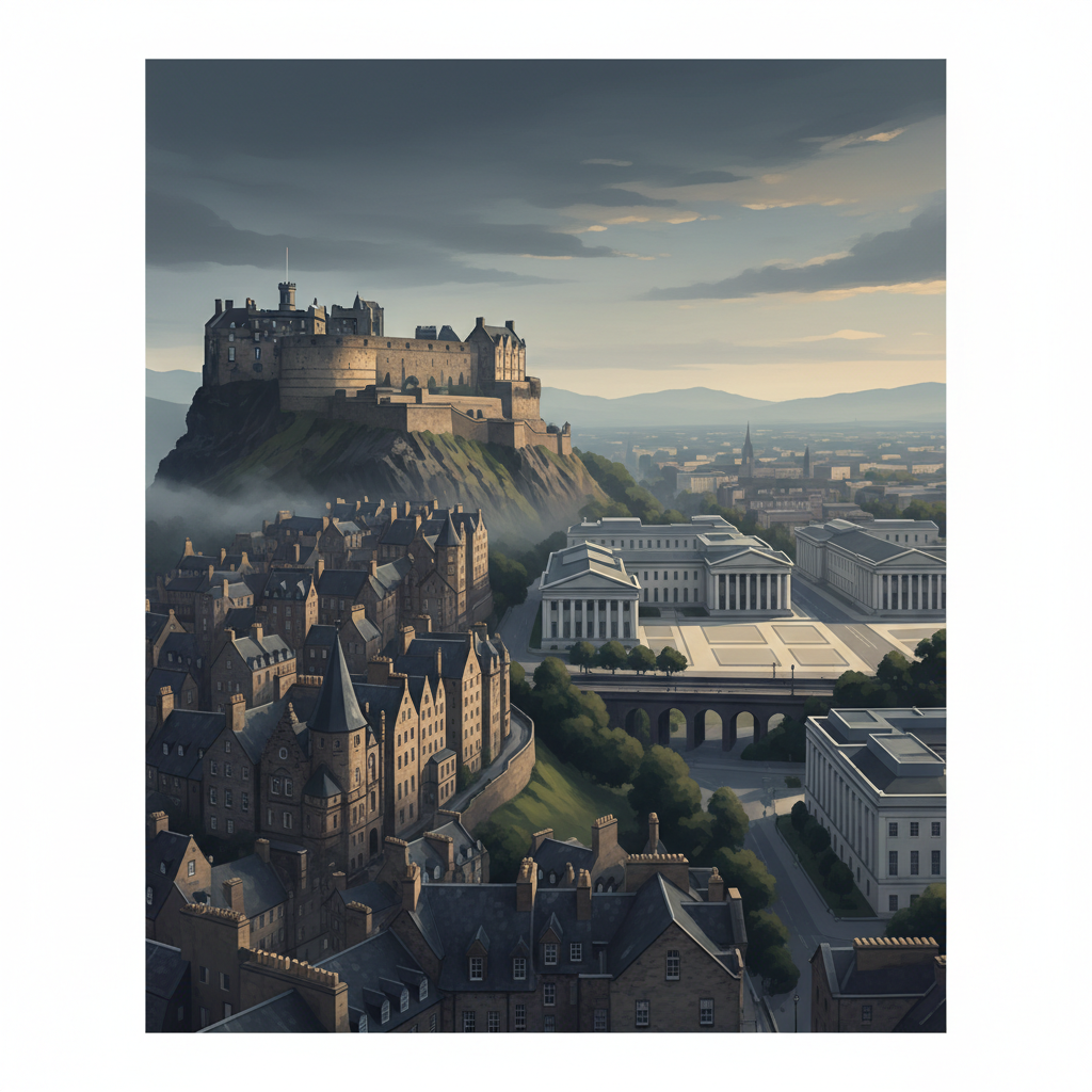 Old and New Towns of Edinburgh — illustrated travel poster
