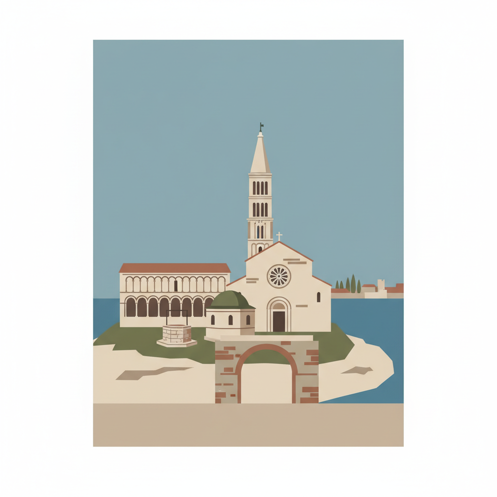 Episcopal Complex of the Euphrasian Basilica in the Historic Centre of Poreč — illustrated travel poster