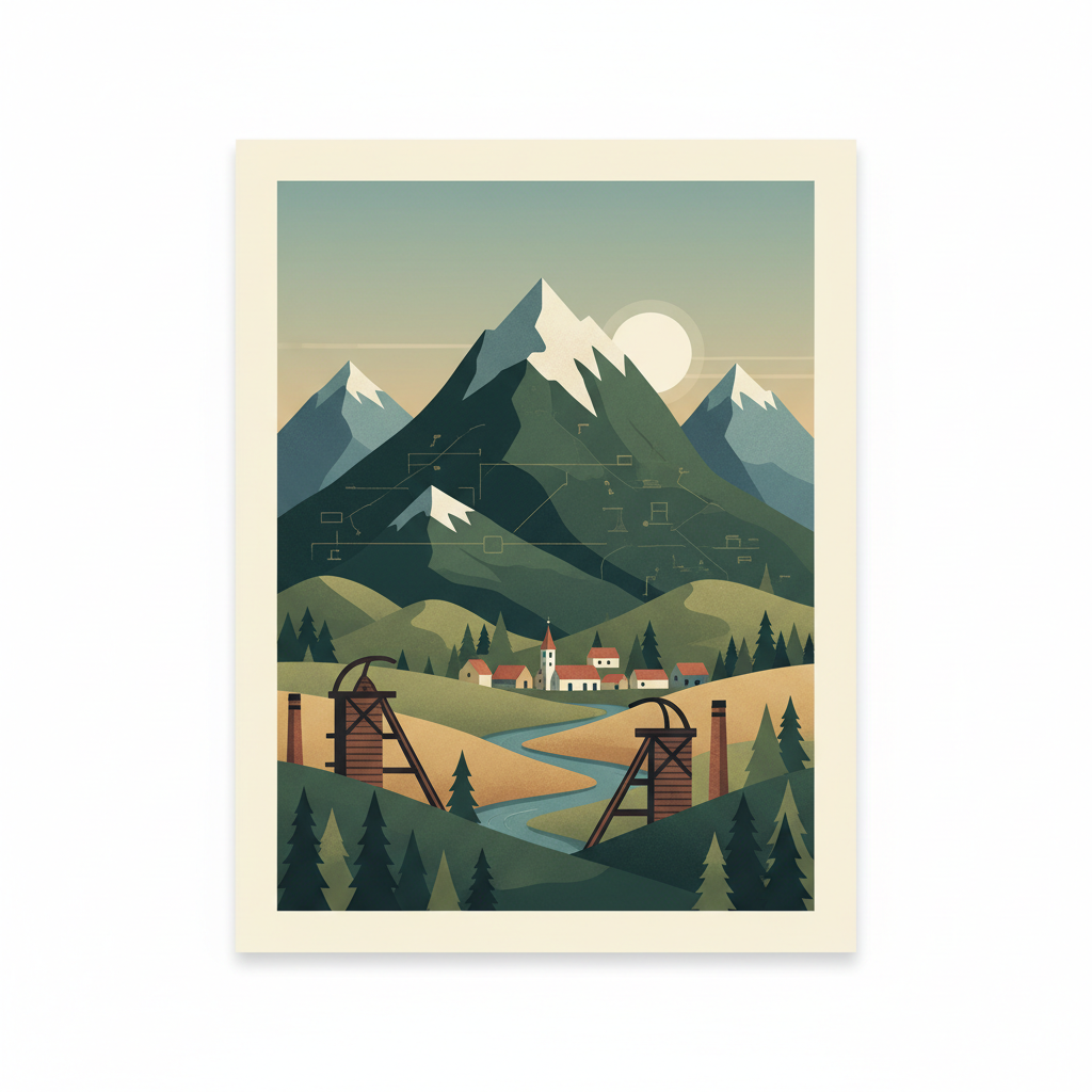 Erzgebirge/Krušnohoří Mining Region — illustrated travel poster