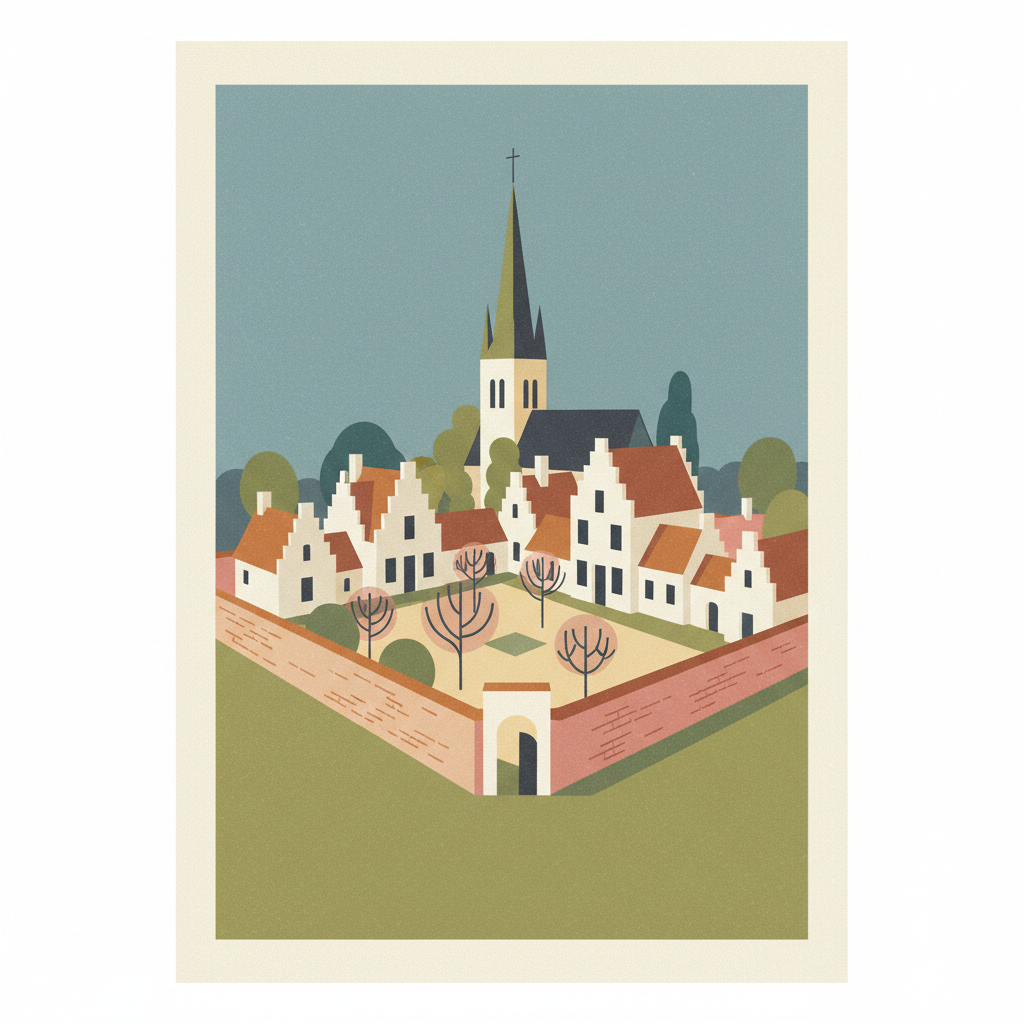 Flemish Béguinages — illustrated travel poster