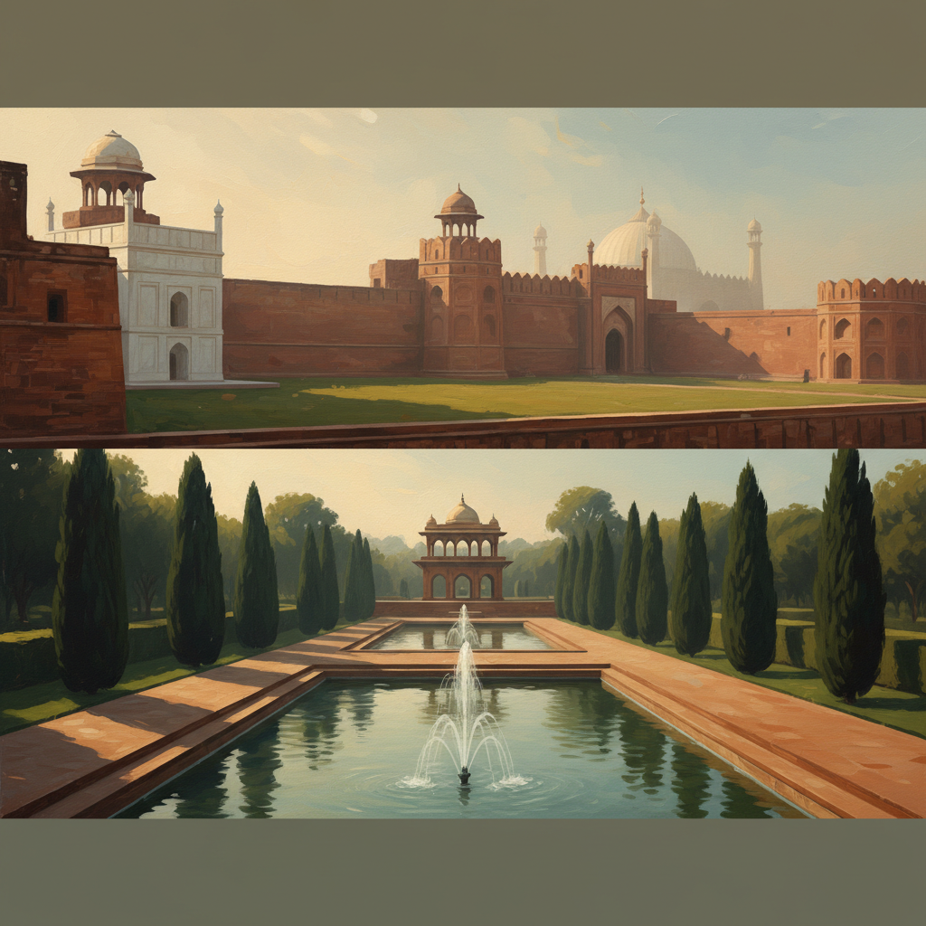 Fort and Shalamar Gardens in Lahore — illustrated travel poster