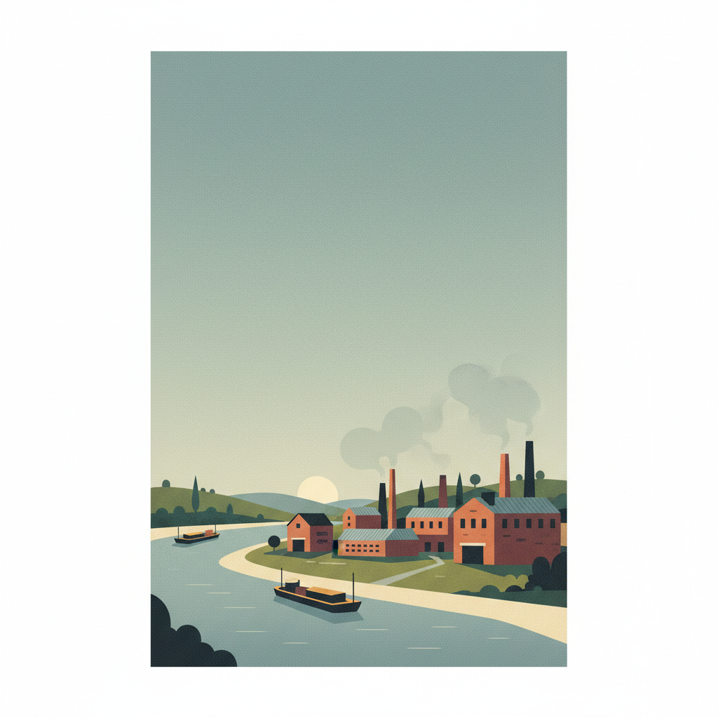 Fray Bentos Industrial Landscape — illustrated travel poster