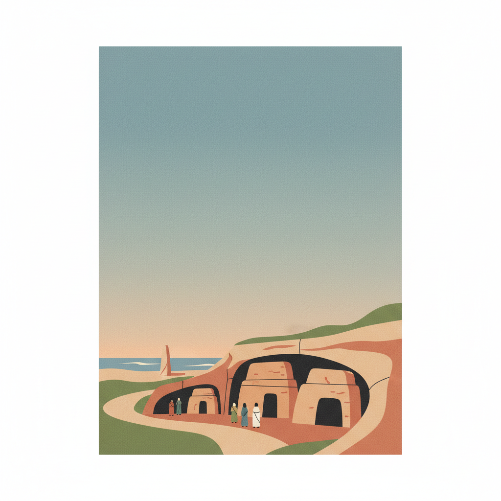 Funerary Tradition in the Prehistory of Sardinia – <em>The domus de janas</em> — illustrated travel poster