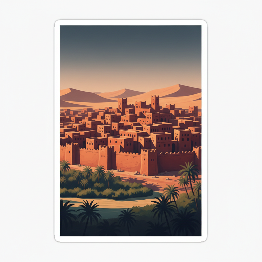Old Town of Ghadamès — illustrated travel poster