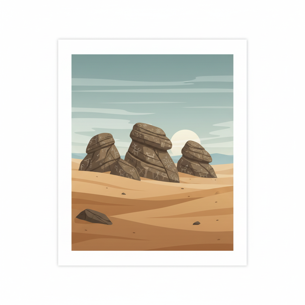 Gobustan Rock Art Cultural Landscape — illustrated travel poster