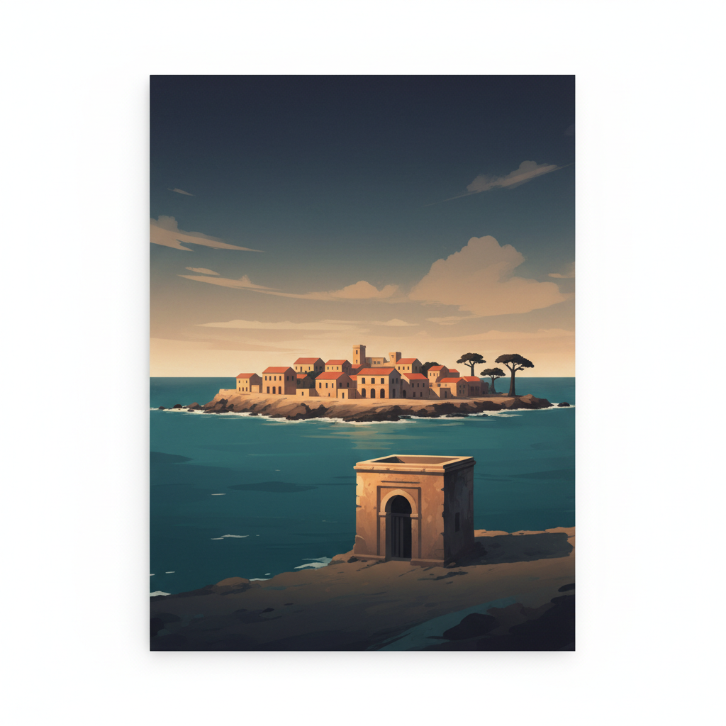 Island of Gorée — illustrated travel poster