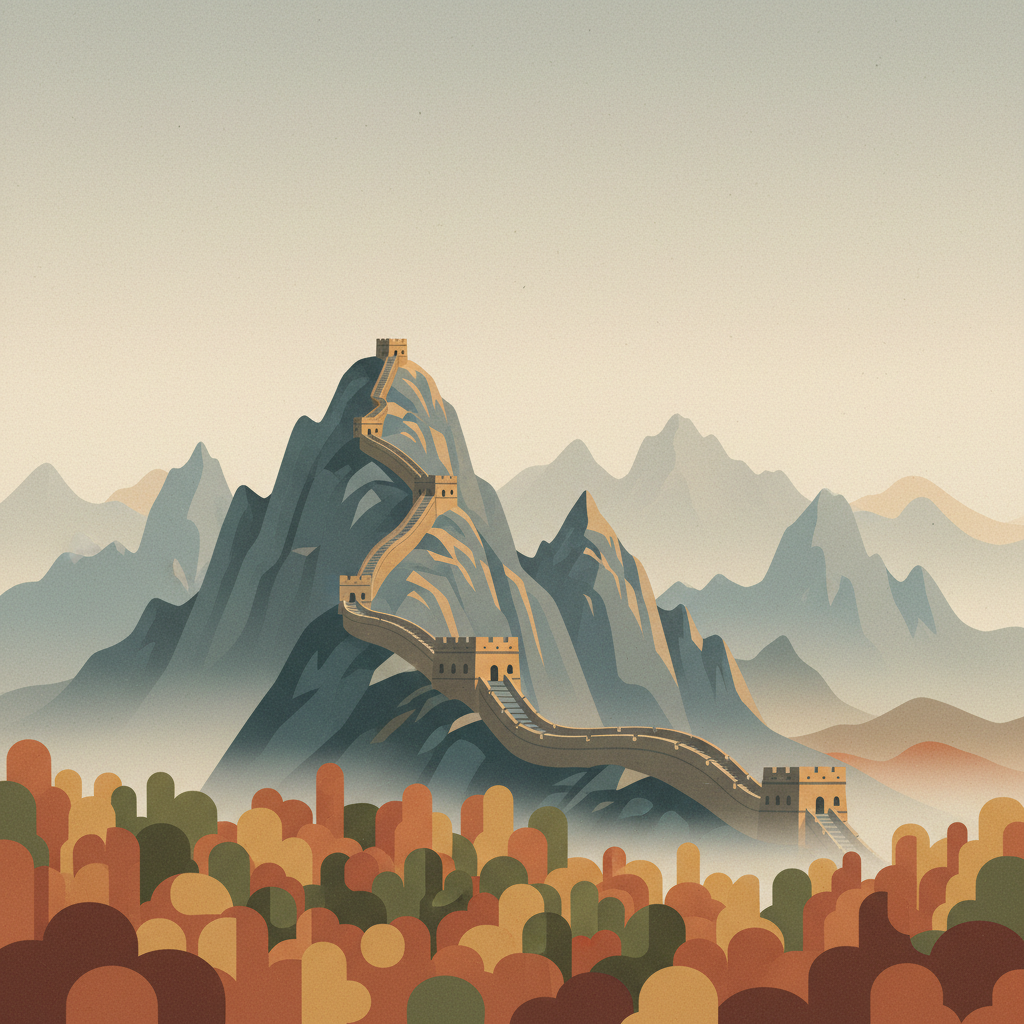 Great Wall of China — illustrated travel poster