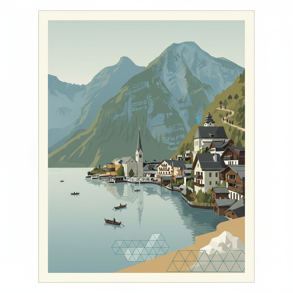 Hallstatt-Dachstein / Salzkammergut Cultural Landscape — illustrated travel poster