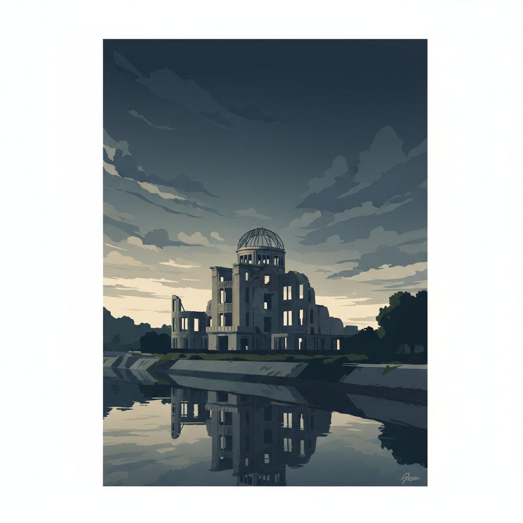 Hiroshima Peace Memorial (Genbaku Dome) — illustrated travel poster