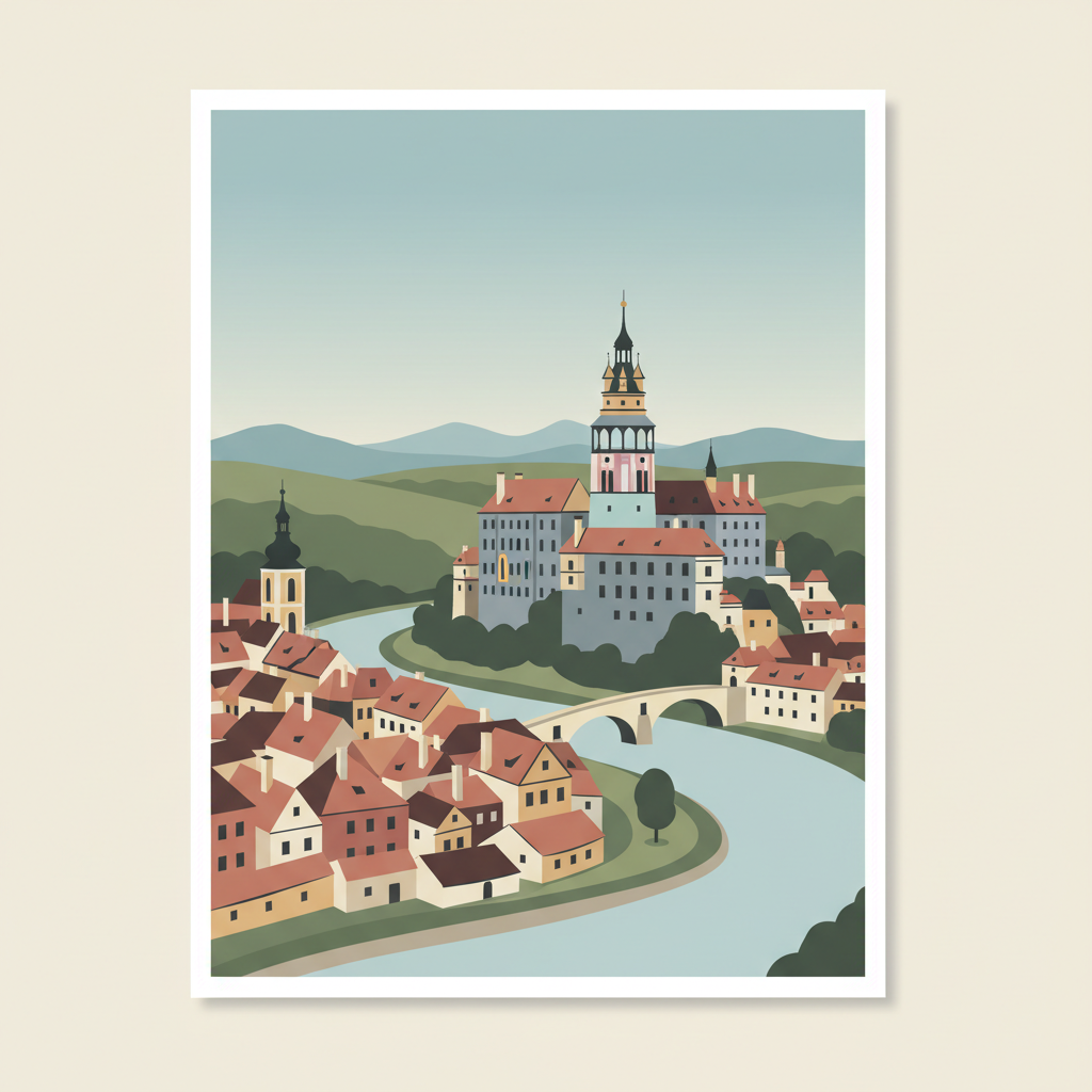 Historic Centre of Český Krumlov — illustrated travel poster