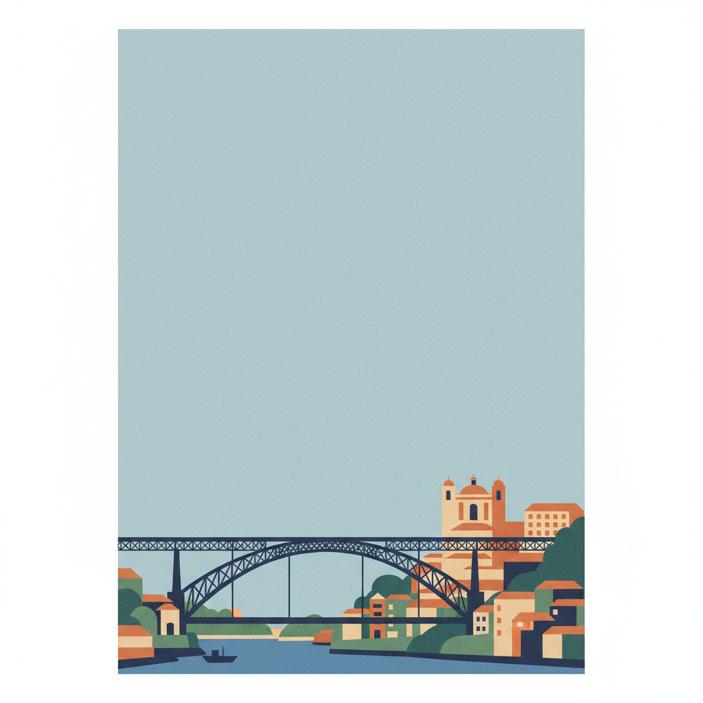 Historic Centre of Oporto, Luiz I Bridge and Monastery of Serra do Pilar — illustrated travel poster