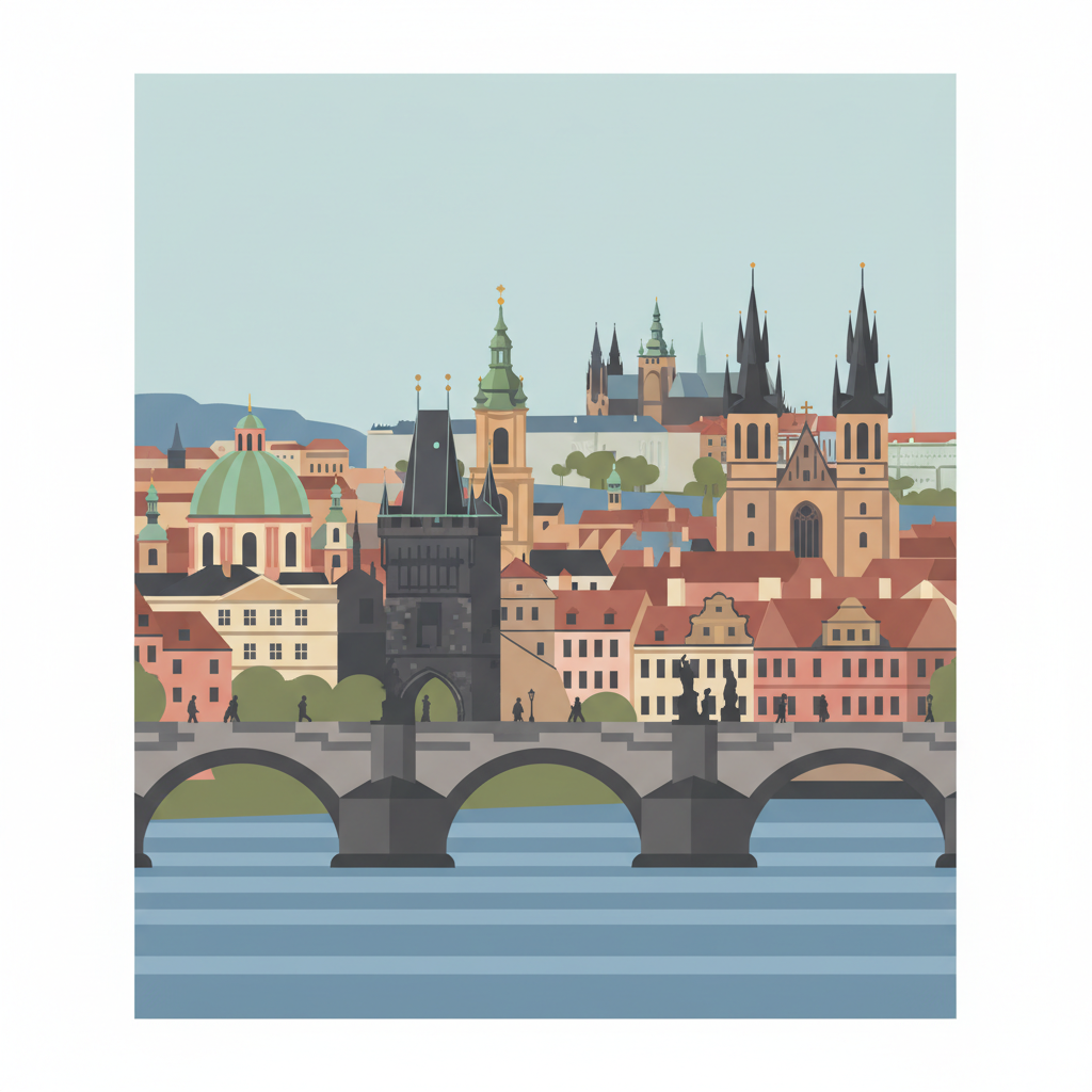 Historic Centre of Prague — illustrated travel poster