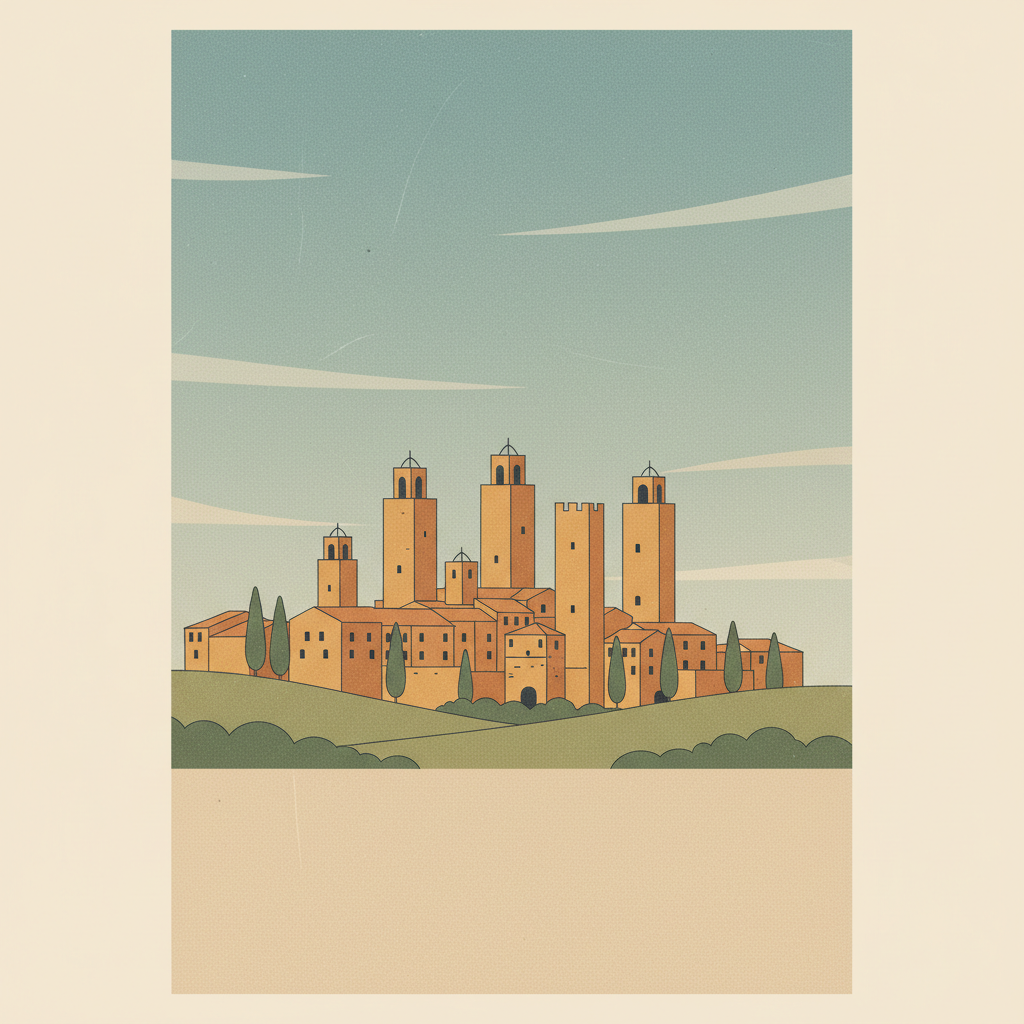 Historic Centre of San Gimignano — illustrated travel poster