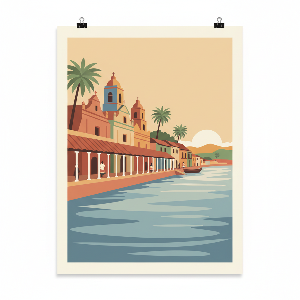 Historic Centre of Santa Cruz de Mompox — illustrated travel poster