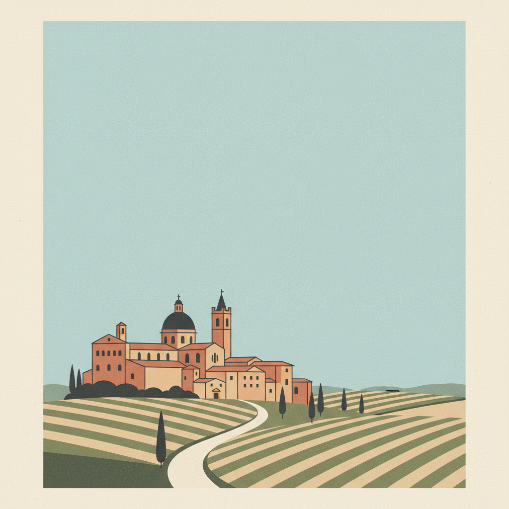 Historic Centre of the City of Pienza — illustrated travel poster