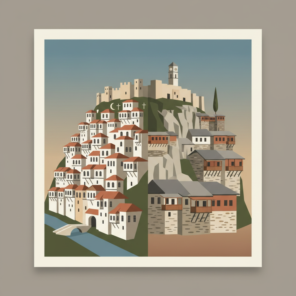 Historic Centres of Berat and Gjirokastra — illustrated travel poster