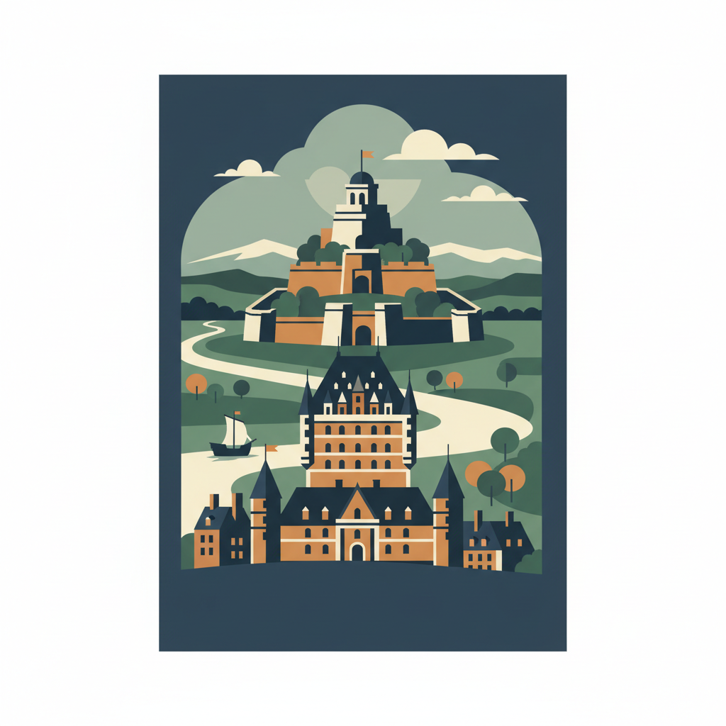Historic District of Old Québec — illustrated travel poster