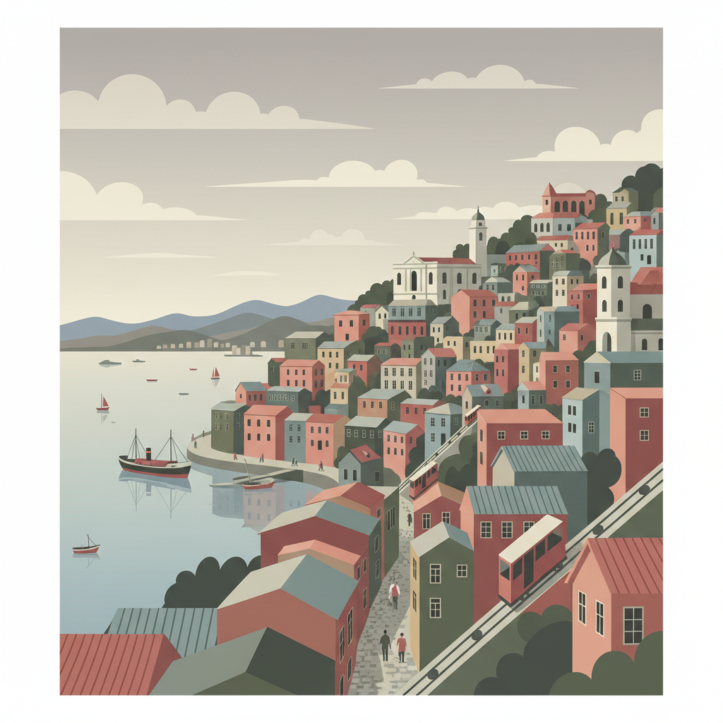 Historic Quarter of the Seaport City of Valparaíso — illustrated travel poster