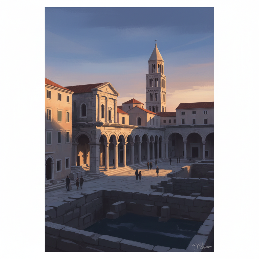 Historical Complex of Split with the Palace of Diocletian — illustrated travel poster