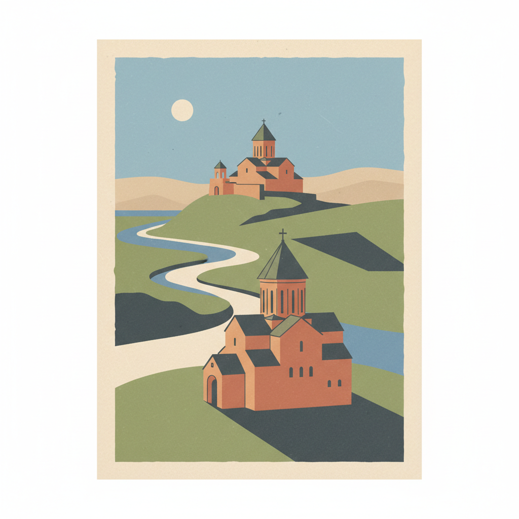 Historical Monuments of Mtskheta — illustrated travel poster