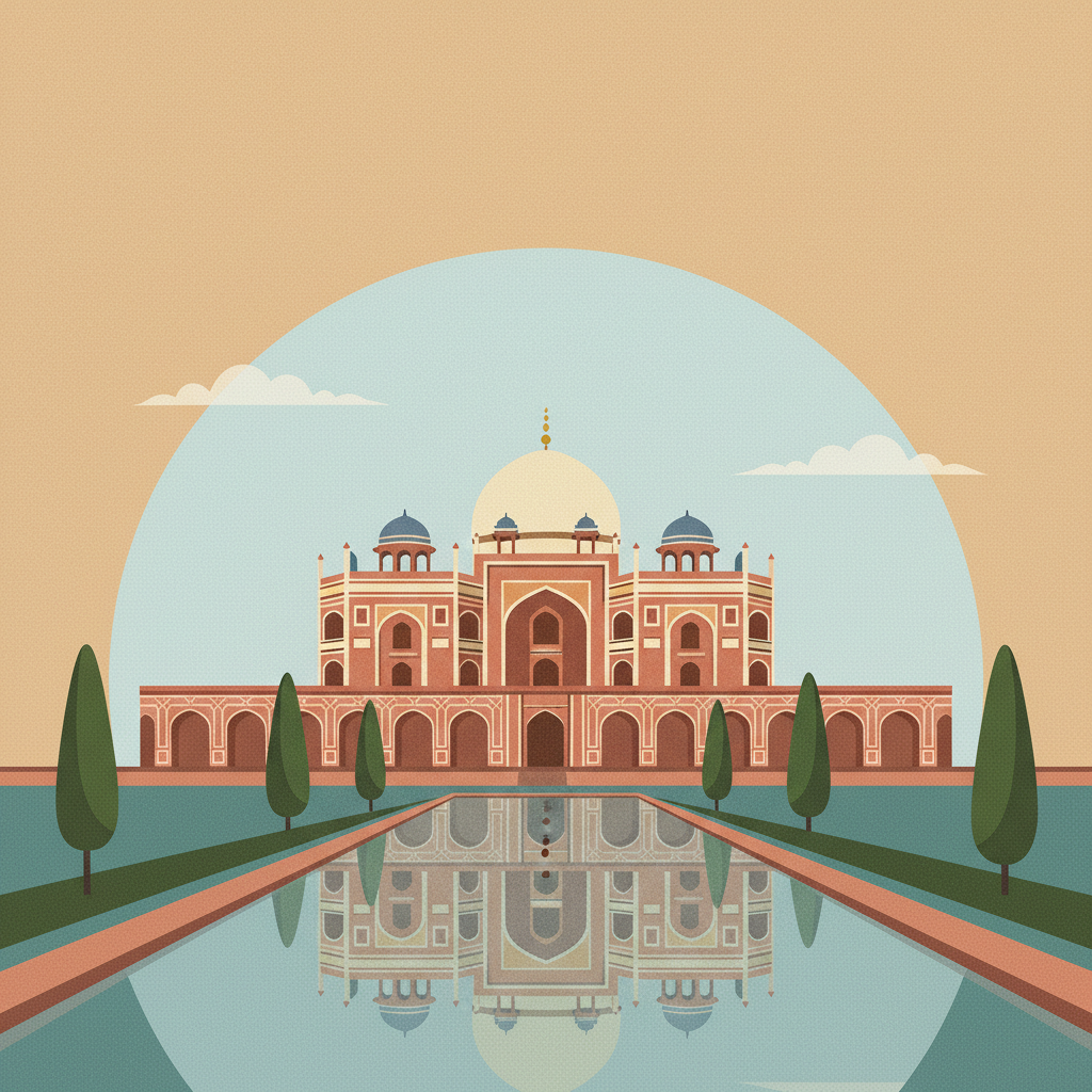 Humayun's Tomb, Delhi — illustrated travel poster