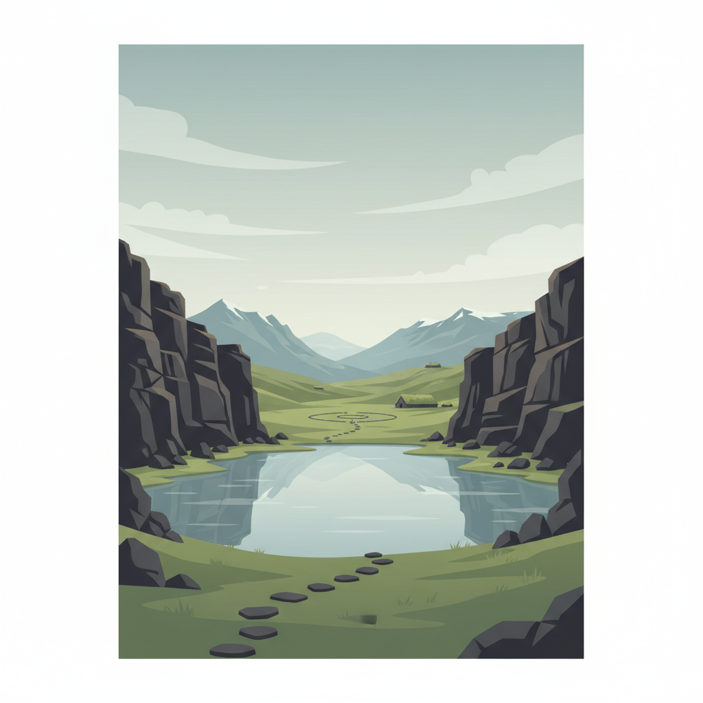 Þingvellir National Park — illustrated travel poster