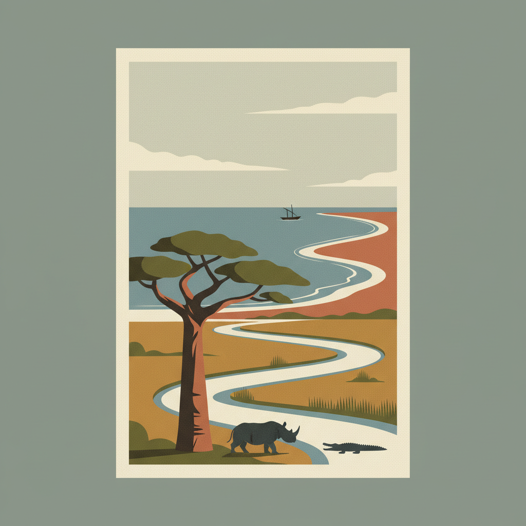 iSimangaliso Wetland Park – Maputo National Park — illustrated travel poster