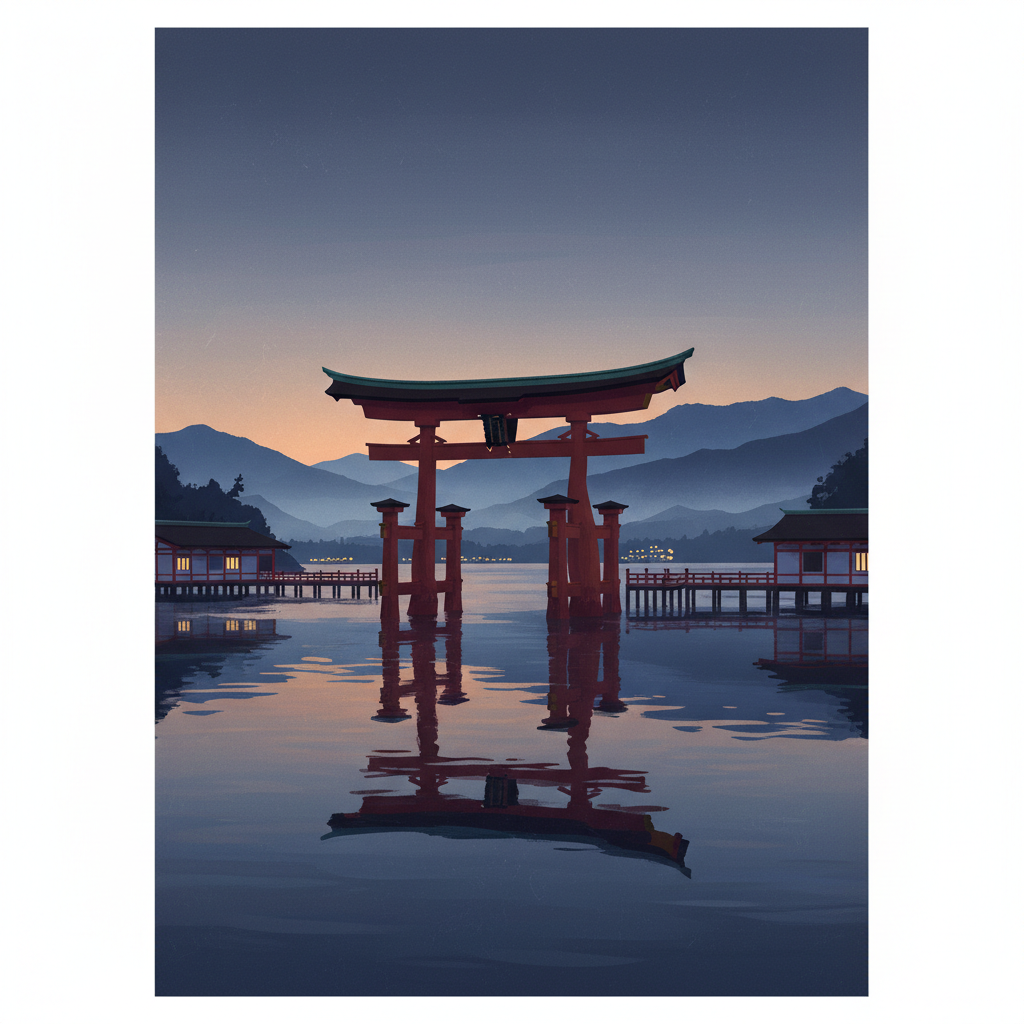 Itsukushima Shinto Shrine — illustrated travel poster