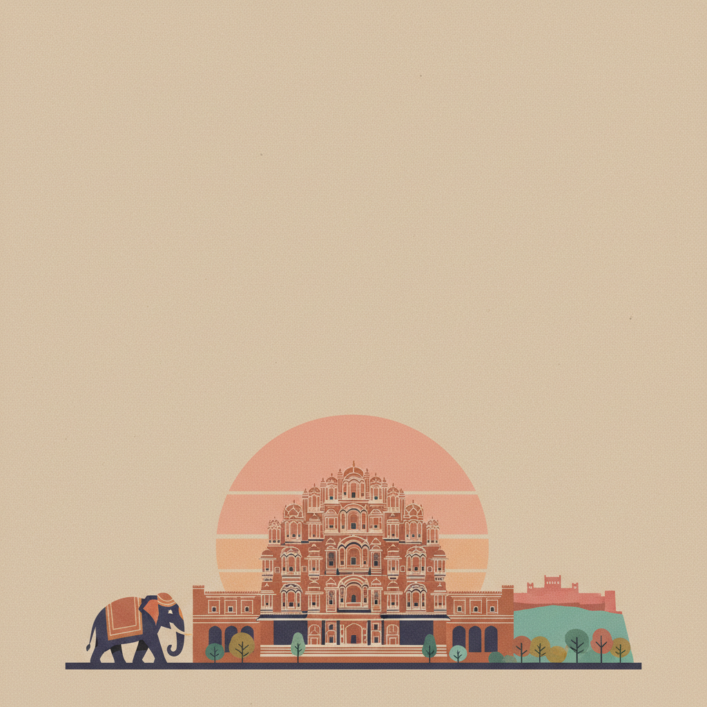 Jaipur City, Rajasthan — illustrated travel poster
