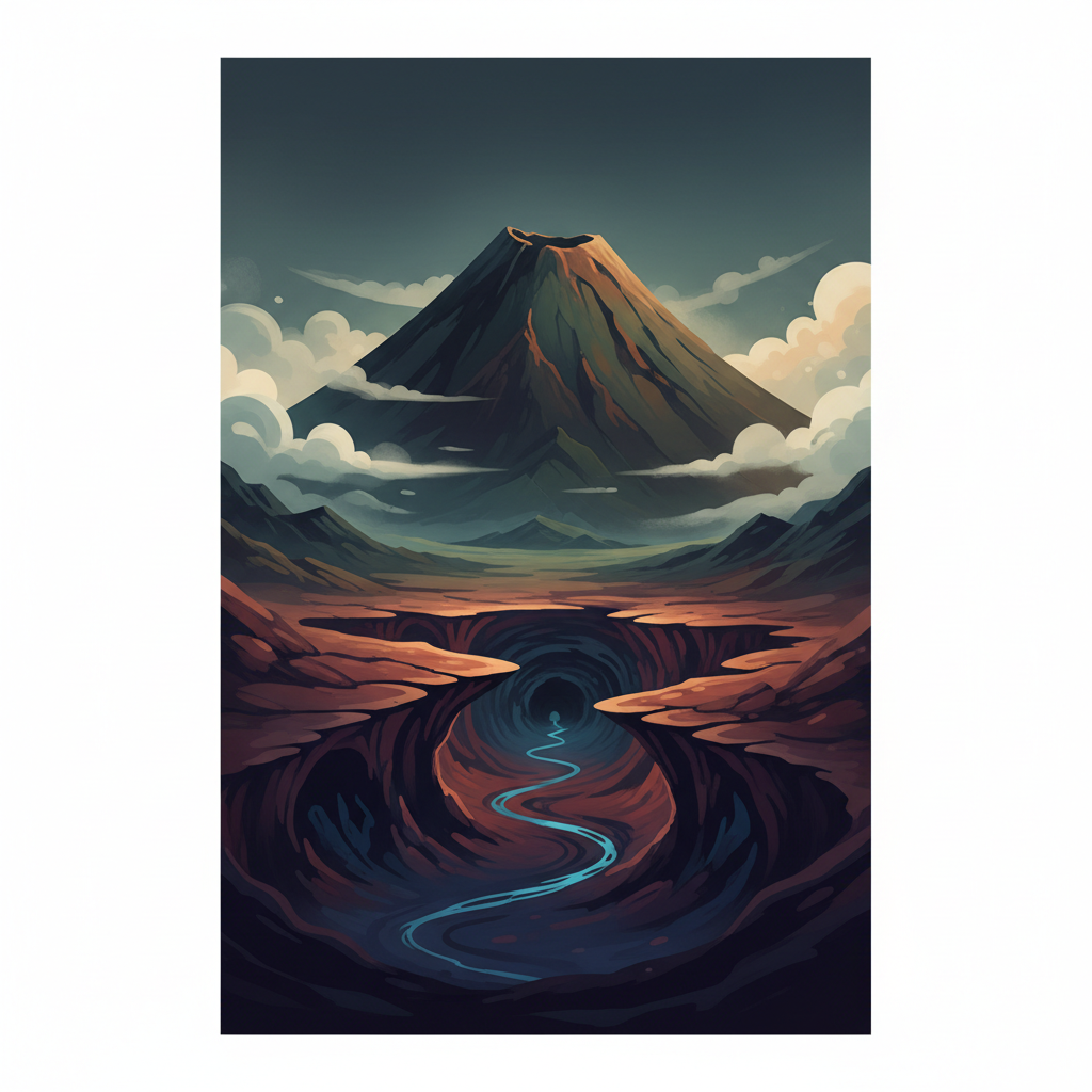 Jeju Volcanic Island and Lava Tubes — illustrated travel poster