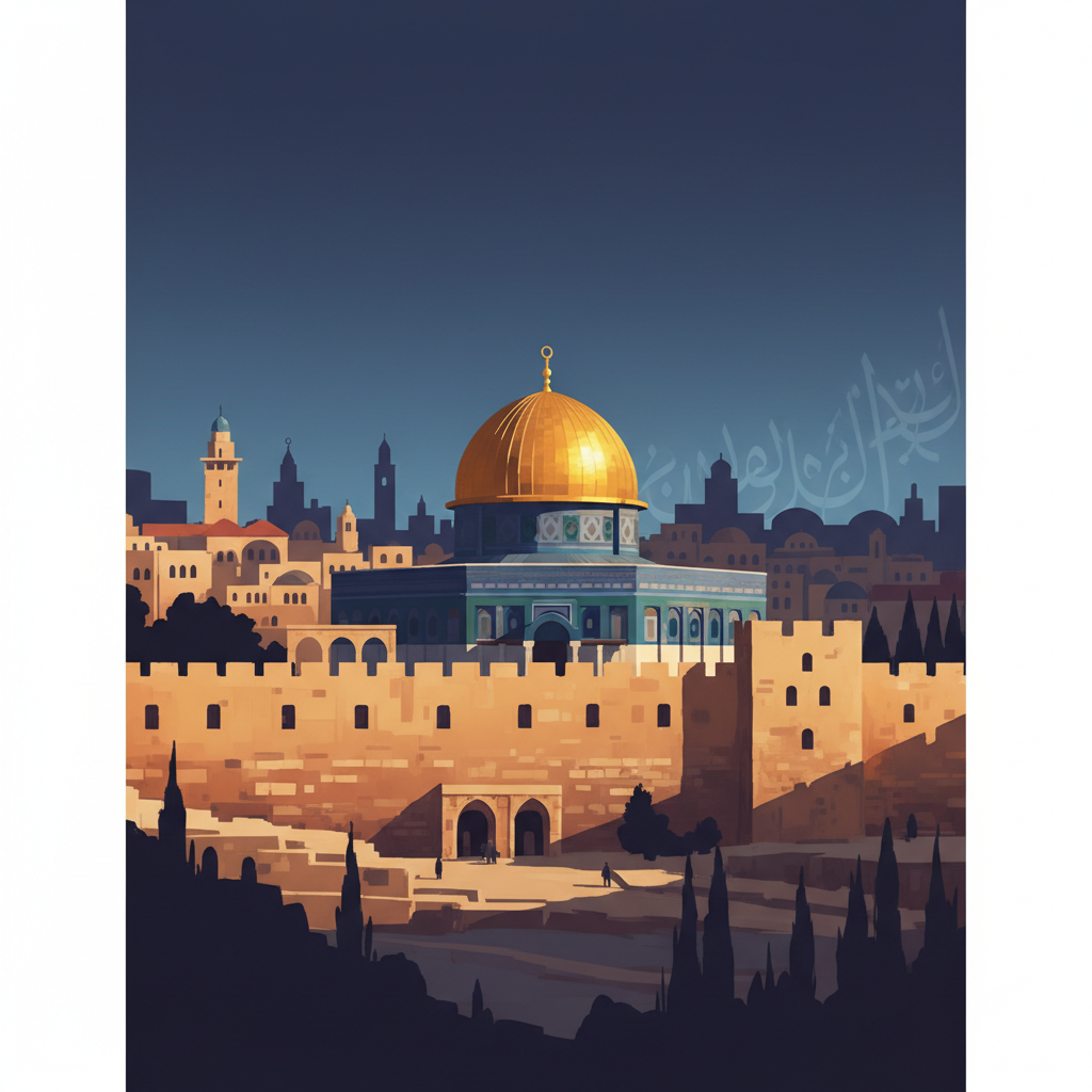 Old City of Jerusalem and its Walls — illustrated travel poster