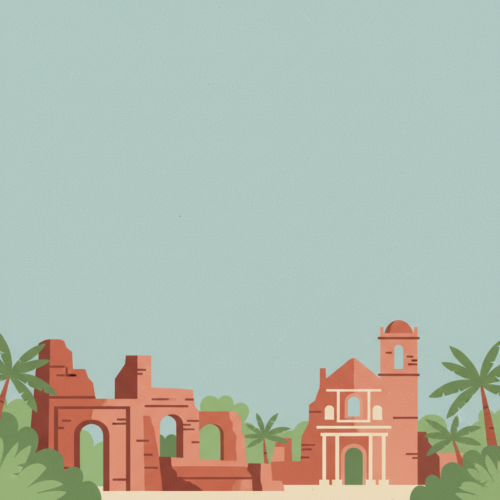 Jesuit Missions of the Guaranis: San Ignacio Mini, Santa Ana, Nuestra Señora de Loreto and Santa Maria Mayor (Argentina), Ruins of Sao Miguel das Missoes (Brazil) — illustrated travel poster