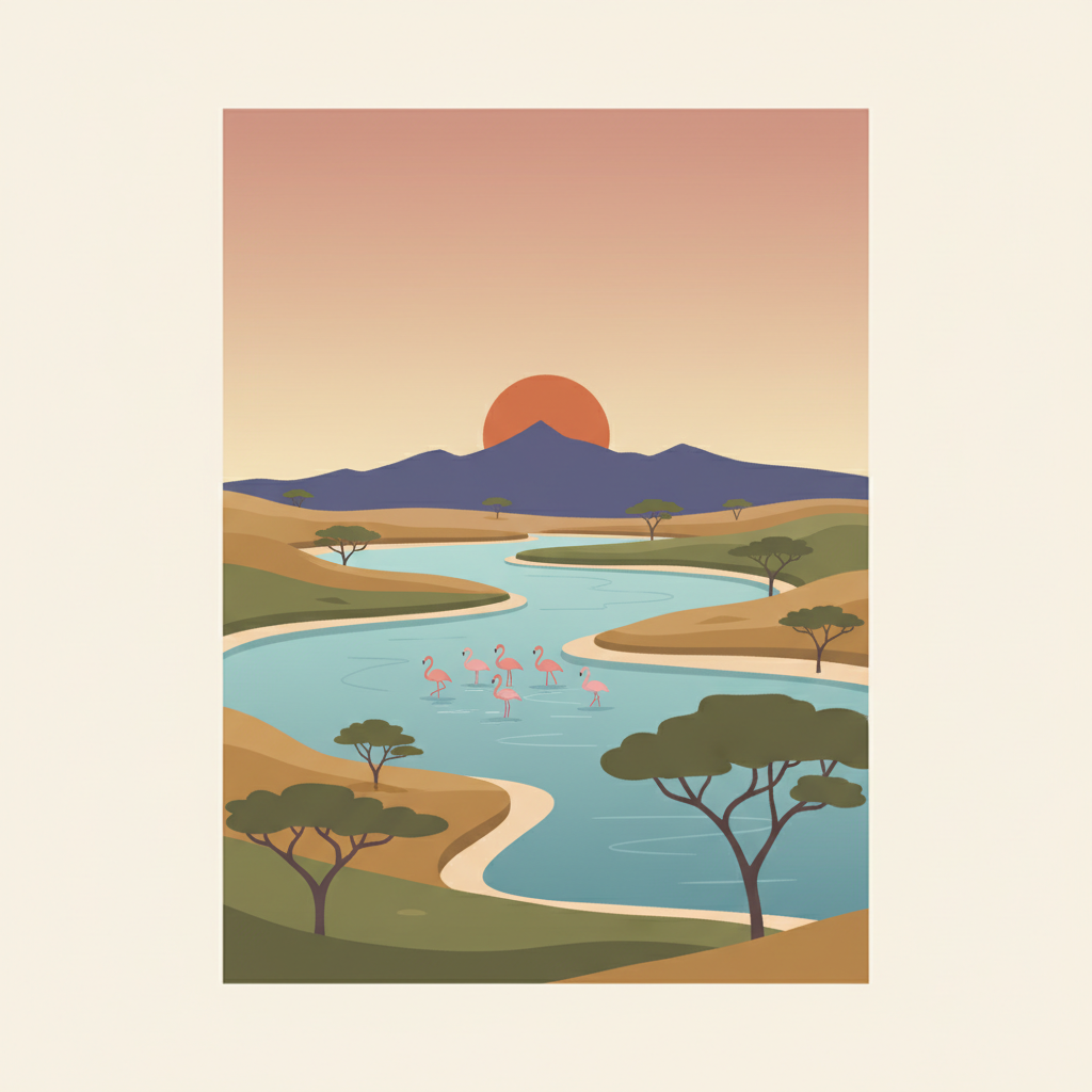 Kenya Lake System in the Great Rift Valley — illustrated travel poster