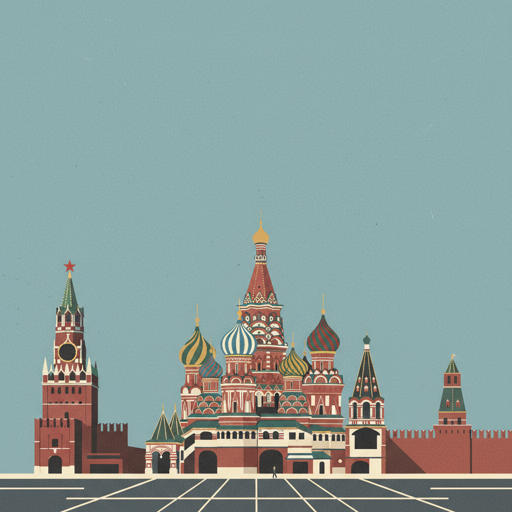 Kremlin and Red Square, Moscow — illustrated travel poster