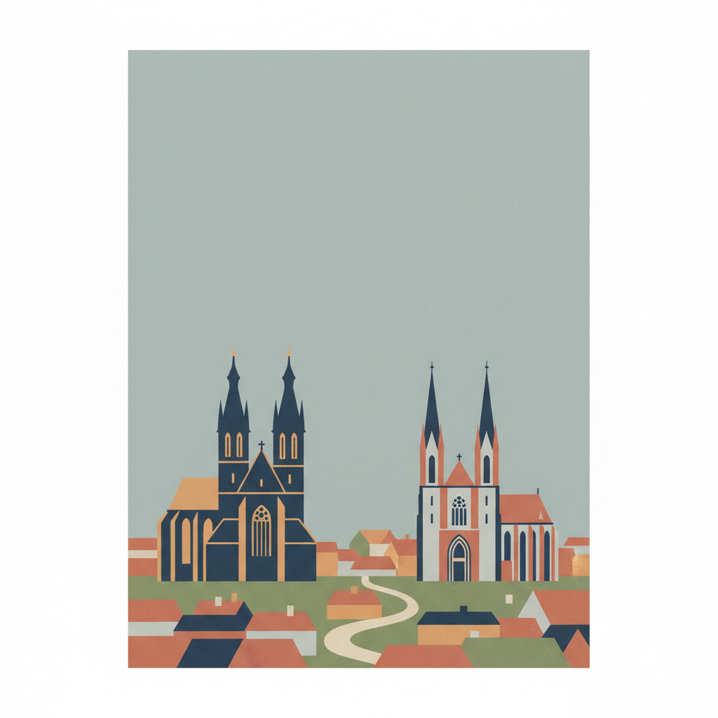 Kutná Hora: Historical Town Centre with the Church of St Barbara and the Cathedral of Our Lady at Sedlec — illustrated travel poster