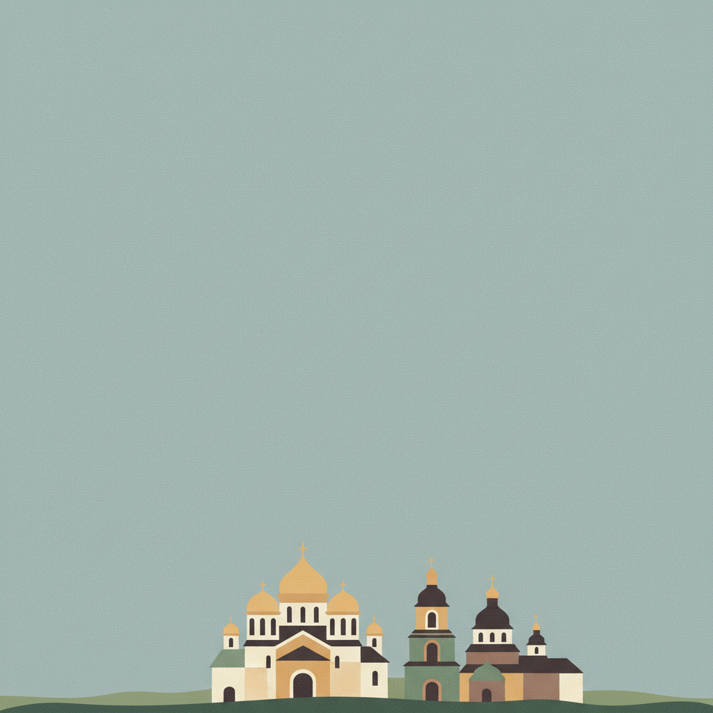 Kyiv: Saint-Sophia Cathedral and Related Monastic Buildings, Kyiv-Pechersk Lavra — illustrated travel poster