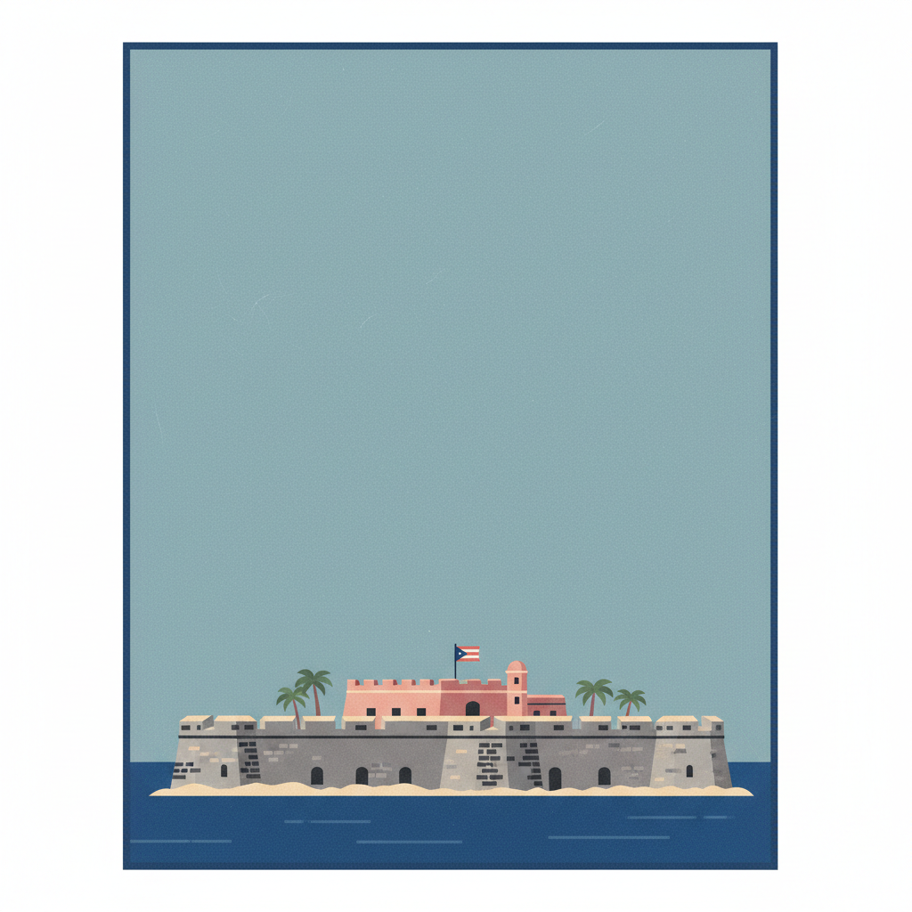 La Fortaleza and San Juan National Historic Site in Puerto Rico — illustrated travel poster