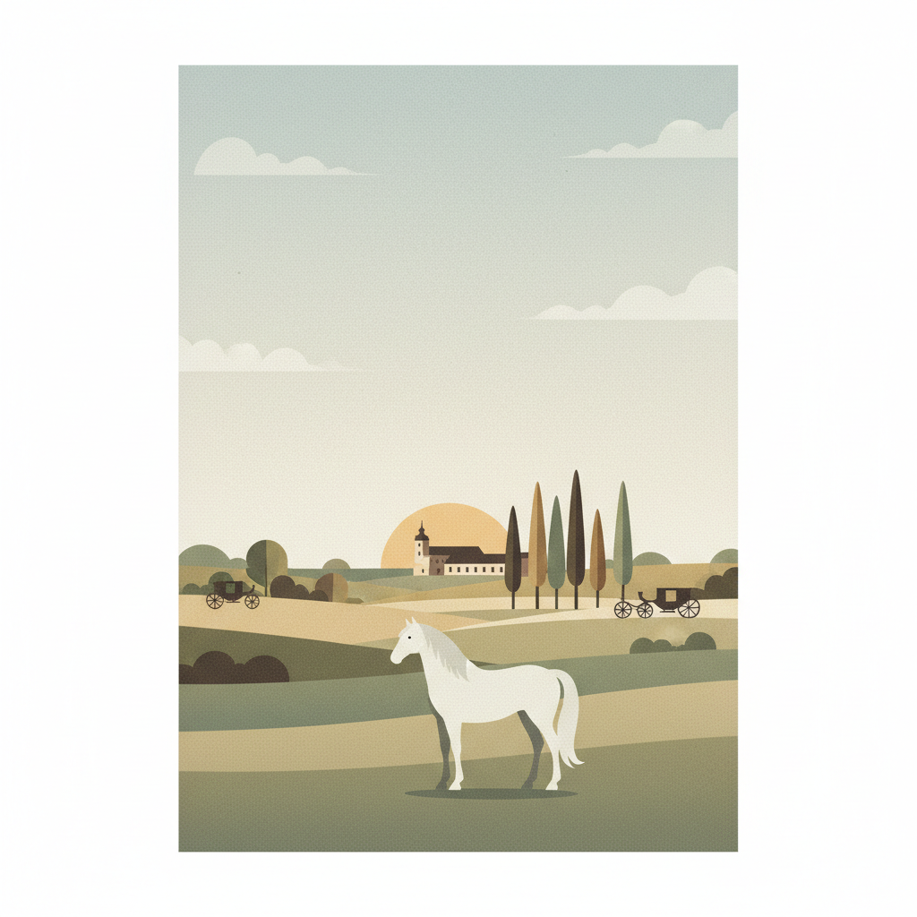 Landscape for Breeding and Training of Ceremonial Carriage Horses at Kladruby nad Labem — illustrated travel poster