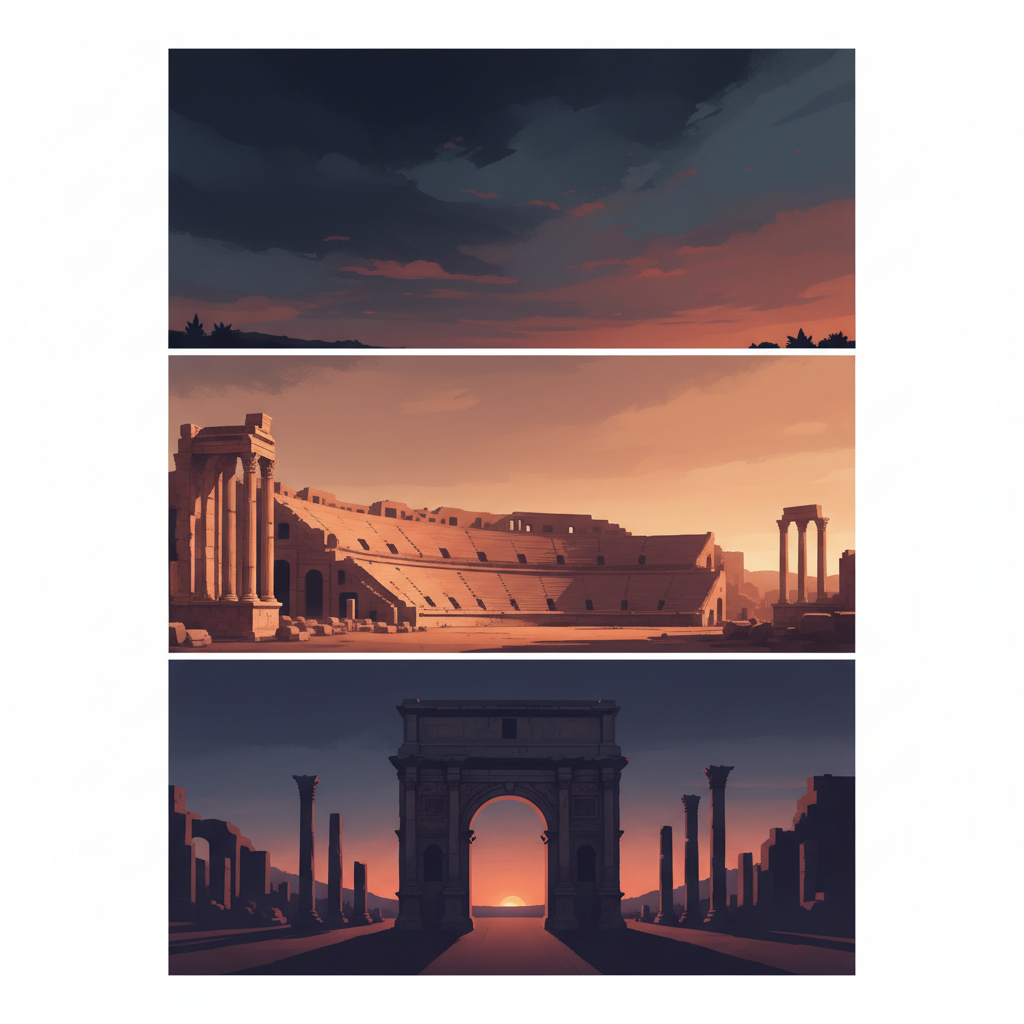 Archaeological Site of Leptis Magna — illustrated travel poster