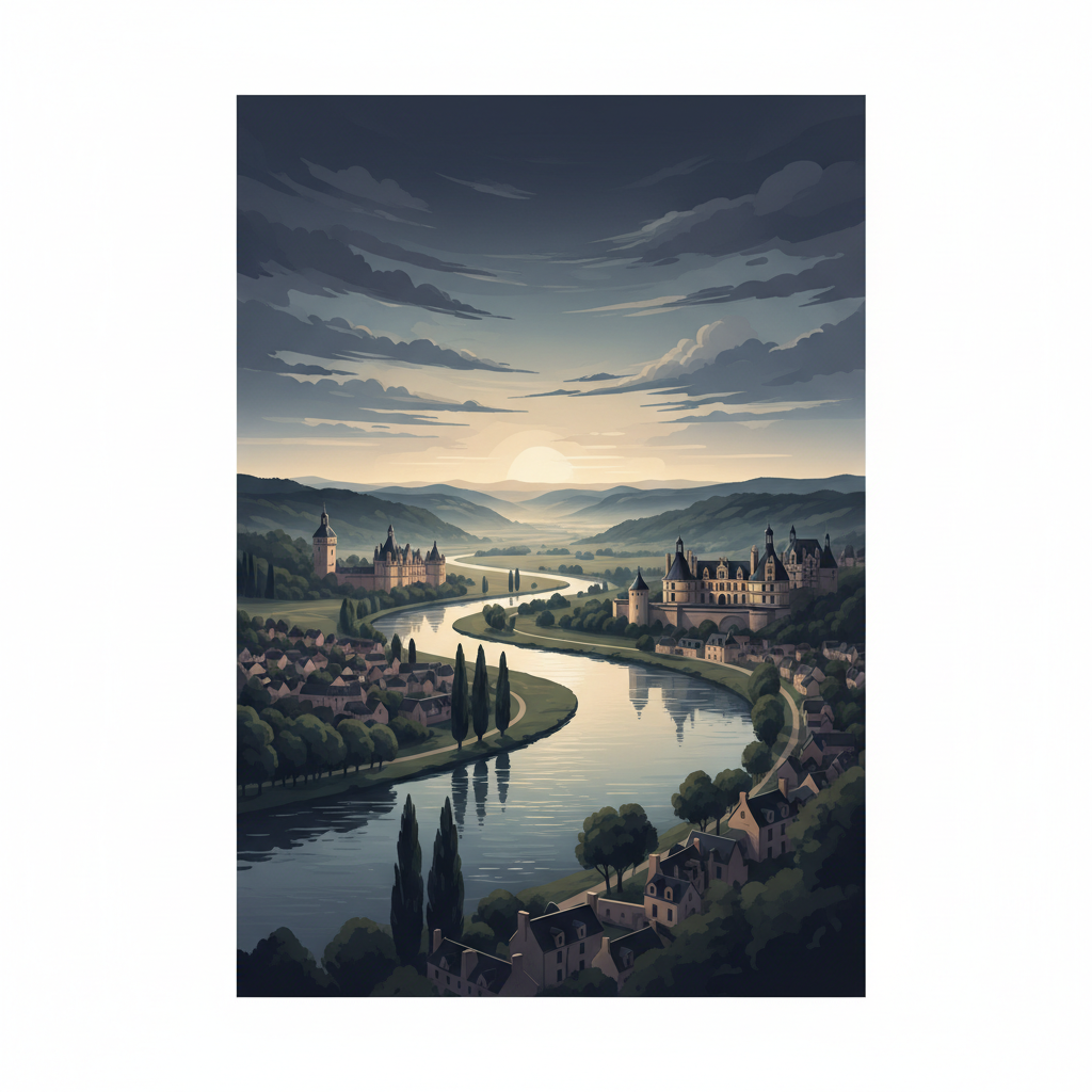 The Loire Valley between Sully-sur-Loire and Chalonnes — illustrated travel poster