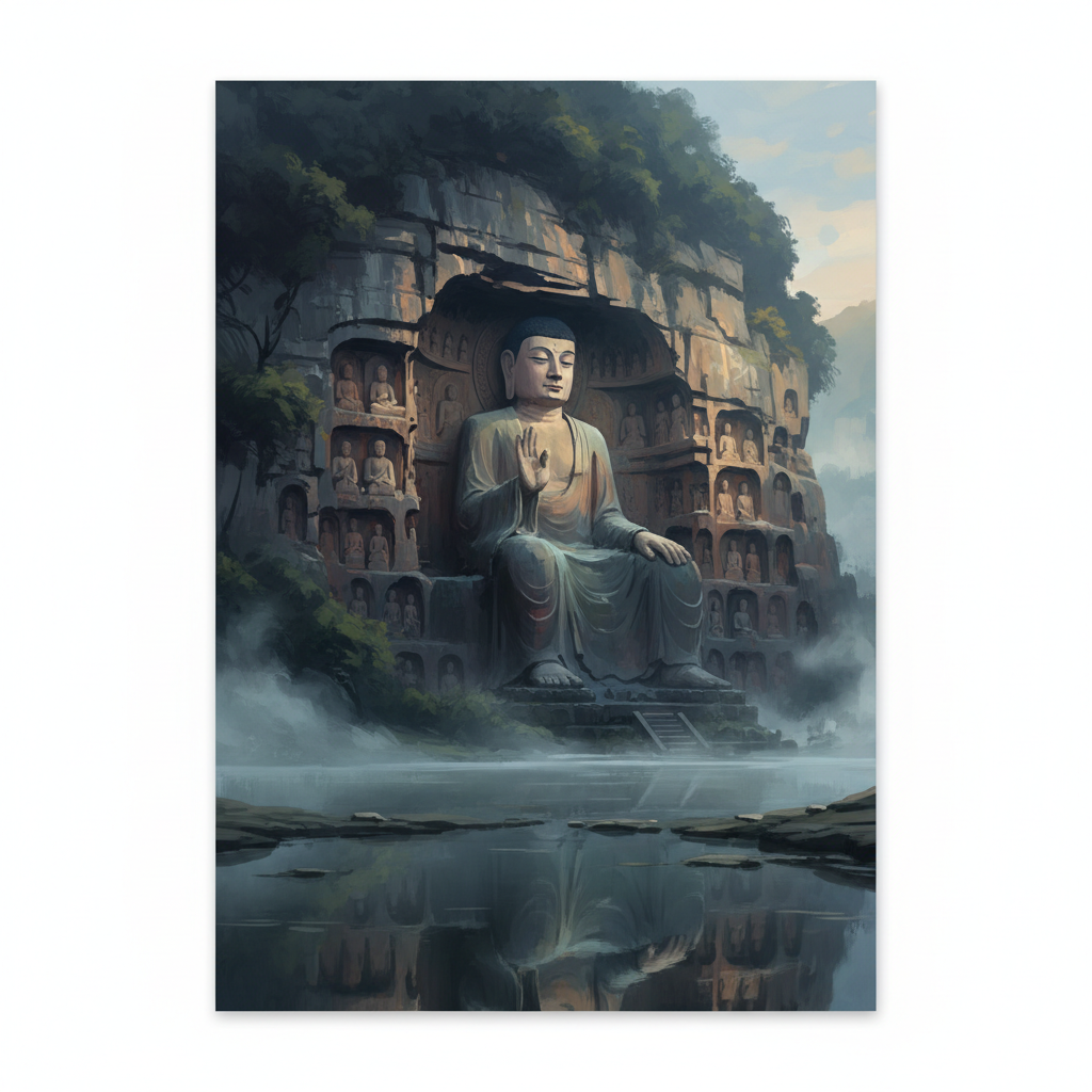 Longmen Grottoes — illustrated travel poster