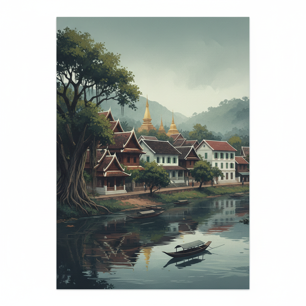Town of Luang Prabang — illustrated travel poster