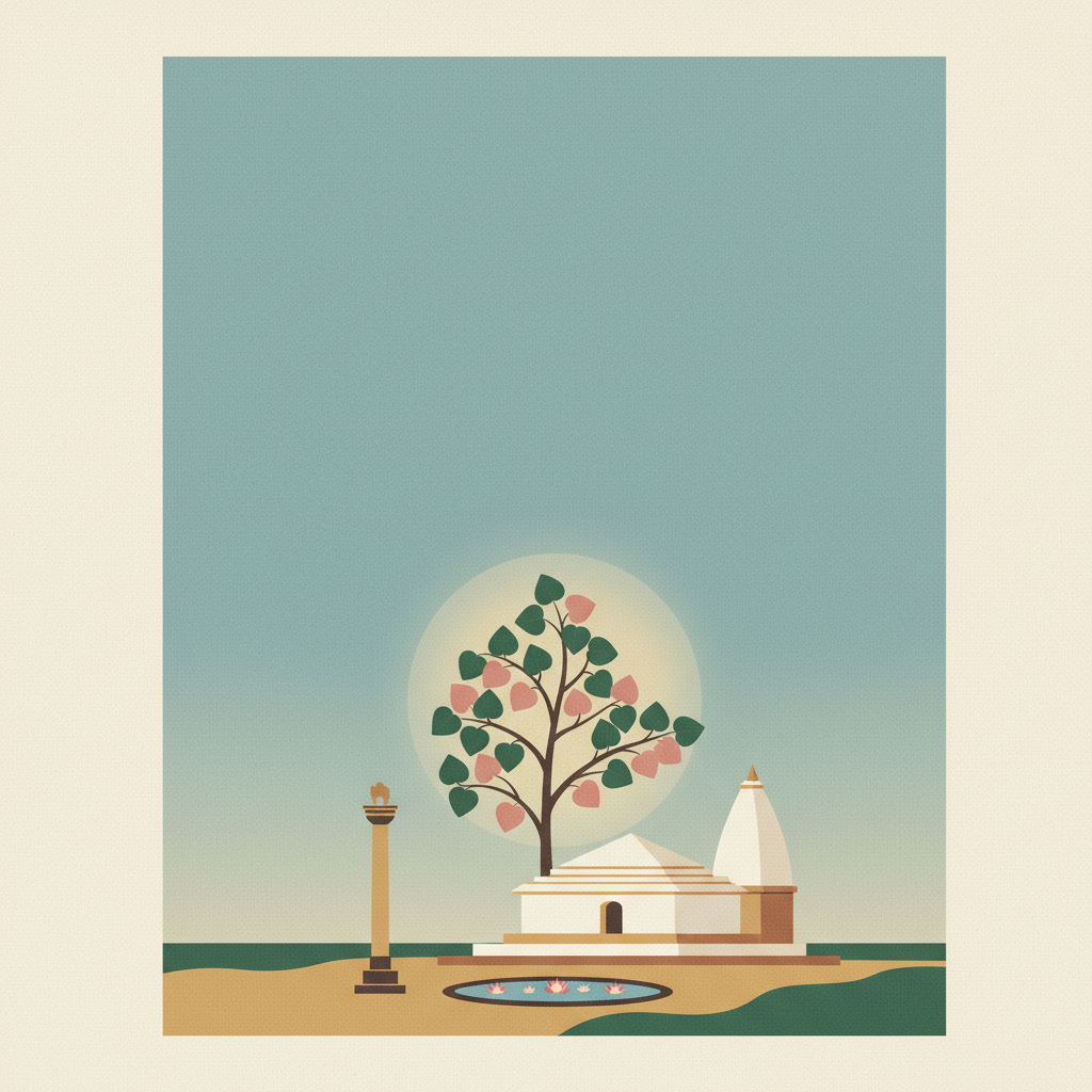 Lumbini, the Birthplace of the Lord Buddha — illustrated travel poster
